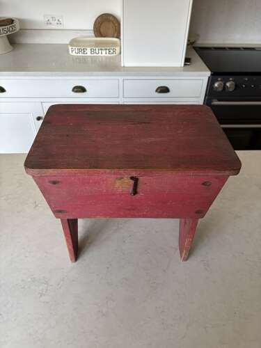 Early 20th Century Pine Box Stool with Lift up Lid in its Original Paint