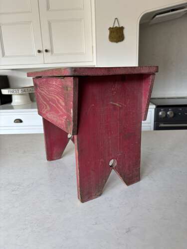 Early 20th Century Pine Box Stool with Lift up Lid in its Original Paint