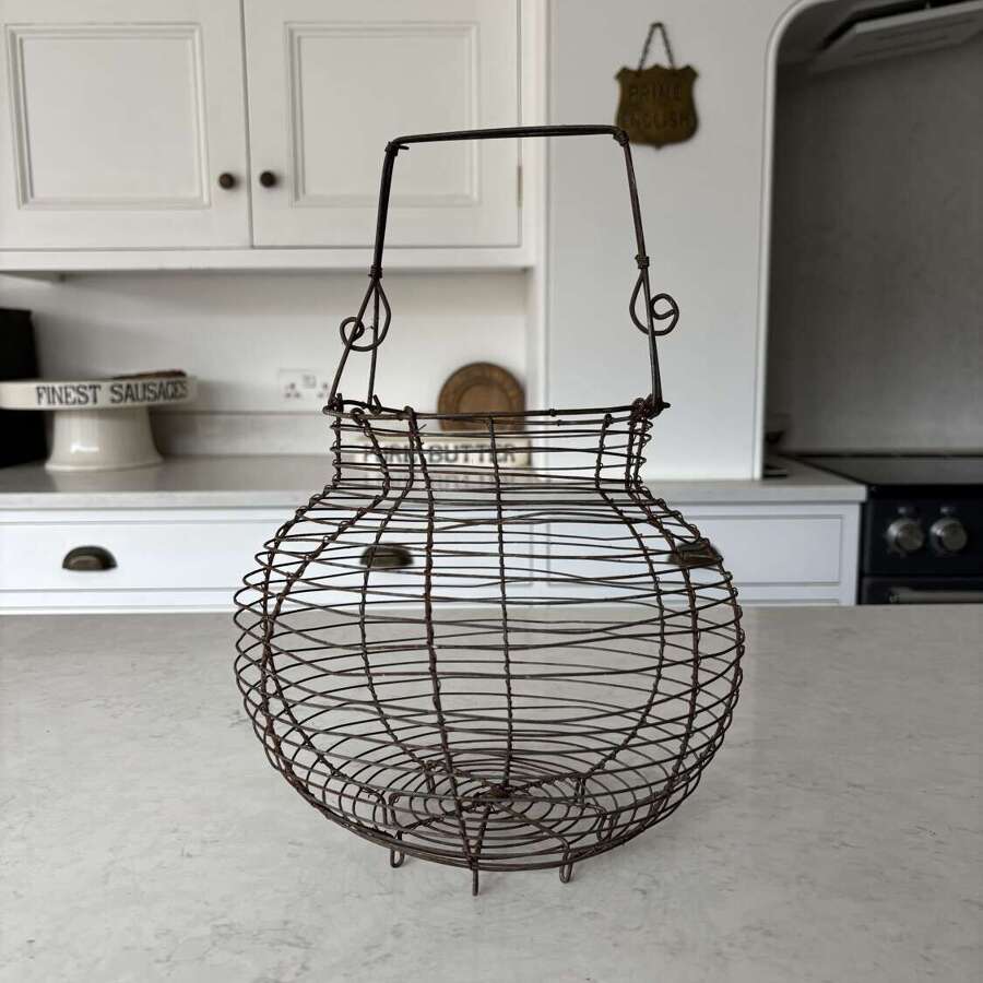 Antique Wire Work Egg Basket. Looped Ended Handle.