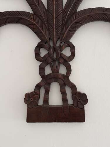 Victorian Carved Mahogony Prince of Wales Feathers Wall Carving