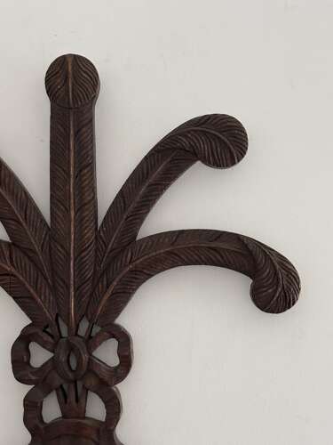 Victorian Carved Mahogony Prince of Wales Feathers Wall Carving