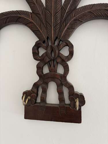 Victorian Carved Mahogony Prince of Wales Feathers Wall Carving