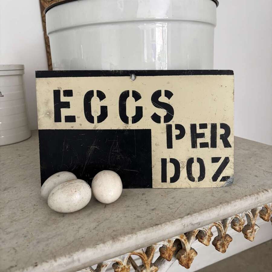 Mid Century Tin EGGS PER DOZ Sign - Small Blackboard Section