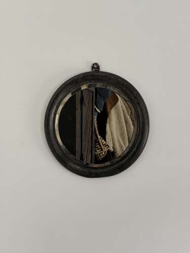 1920/30s Round Metal Framed Mirror. Bevell Edge Glass. Hook to Hang.