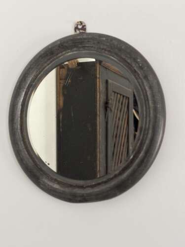 1920/30s Round Metal Framed Mirror. Bevell Edge Glass. Hook to Hang.