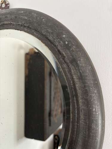 1920/30s Round Metal Framed Mirror. Bevell Edge Glass. Hook to Hang.