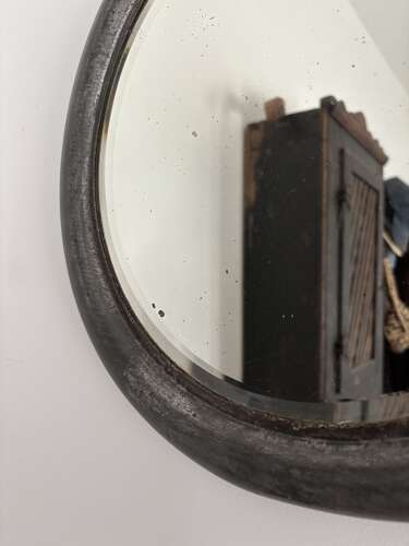 1920/30s Round Metal Framed Mirror. Bevell Edge Glass. Hook to Hang.