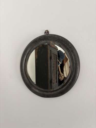 1920/30s Round Metal Framed Mirror. Bevell Edge Glass. Hook to Hang.
