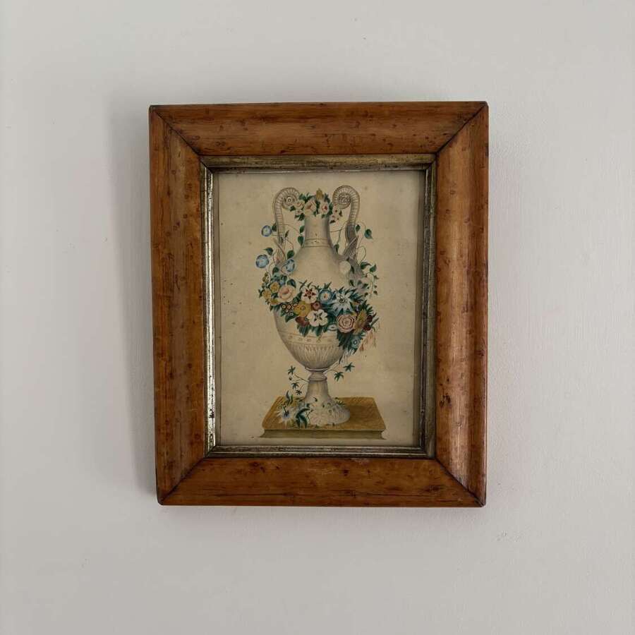 Georgian Hand Etched & Painted Urn with Swirling Flowers on Plinth