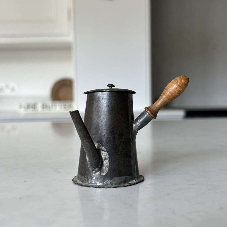 Early 20thC Tin Pork Pie Jelly Pourer with Treen Handle
