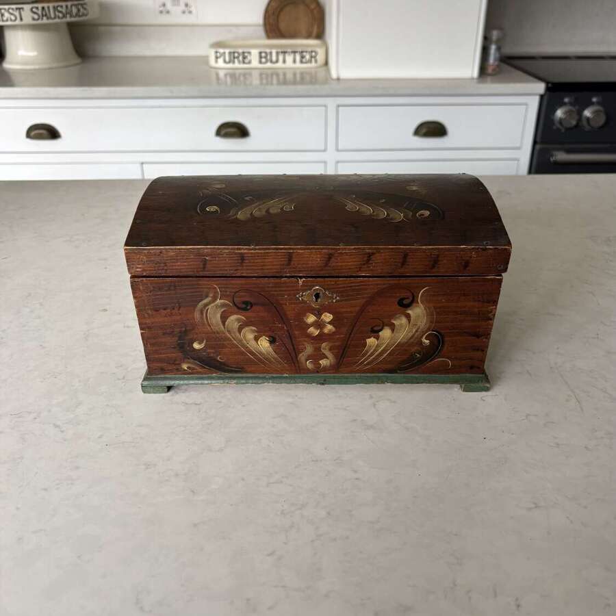 Early 20thC Continental Dome Top Pine Box in its Lovely Original Paint