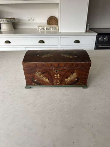 Early 20thC Continental Dome Top Pine Box in its Lovely Original Paint