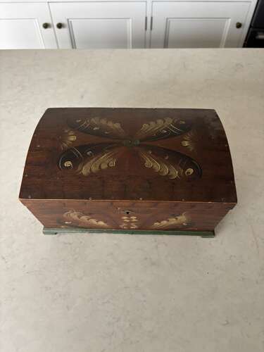 Early 20thC Continental Dome Top Pine Box in its Lovely Original Paint
