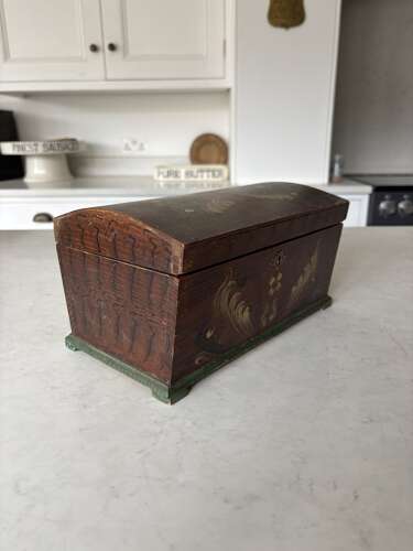 Early 20thC Continental Dome Top Pine Box in its Lovely Original Paint
