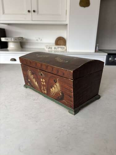 Early 20thC Continental Dome Top Pine Box in its Lovely Original Paint