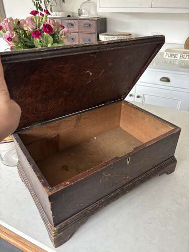 Georgian Pine Box in its Original Paint with Plinth Base