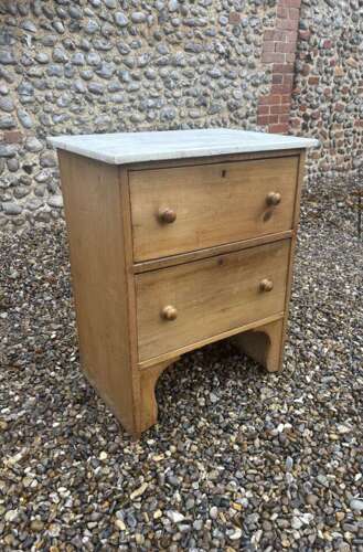 Late Victorian Two Drawer Side Table - Chest with Marble Top