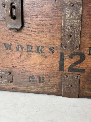 Early 20thC Solid Oak British Railways GWR Works Depot Trunk. No 12