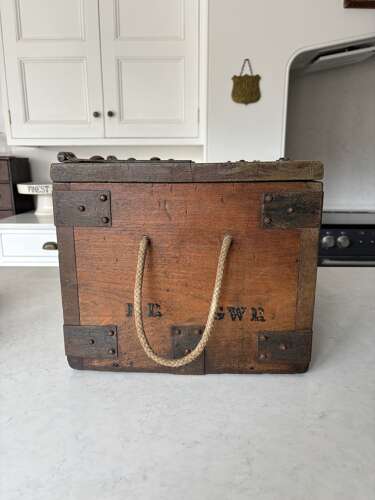 Early 20thC Solid Oak British Railways GWR Works Depot Trunk. No 12