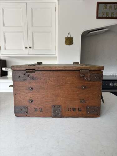 Early 20thC Solid Oak British Railways GWR Works Depot Trunk. No 12
