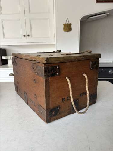 Early 20thC Solid Oak British Railways GWR Works Depot Trunk. No 12