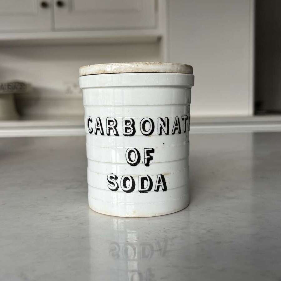 Late Victorian Cetem Ware White Banded Storage Jar - Carbonate of Soda