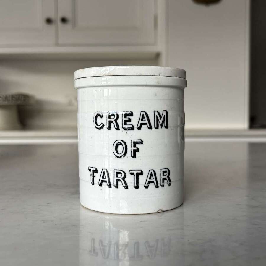 Rare Late Victorian c1890 Cetem Ware White Banded Kitchen Storage Jar - Cream of Tartar
