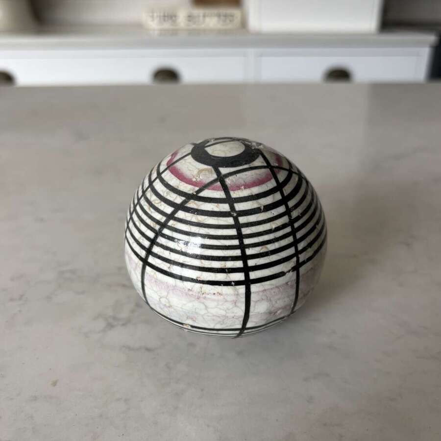 Victorian Scottish Ceramic Carpet Bowl - Black & Pink on White