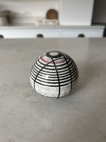 Victorian Scottish Ceramic Carpet Bowl - Black & Pink on White