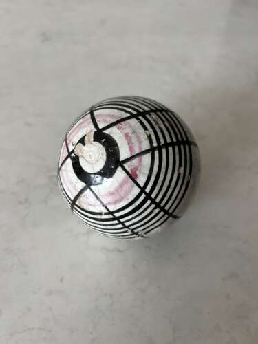 Victorian Scottish Ceramic Carpet Bowl - Black & Pink on White