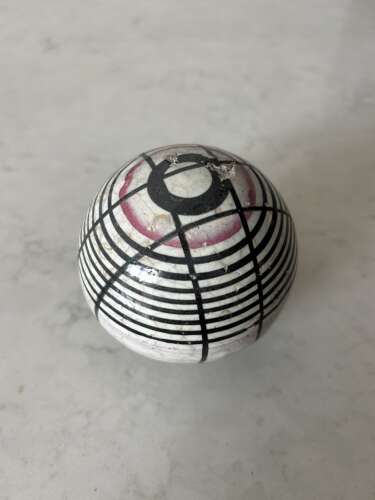 Victorian Scottish Ceramic Carpet Bowl - Black & Pink on White