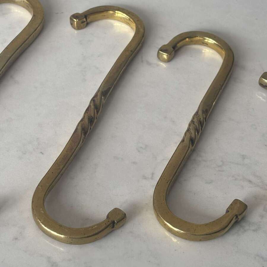 Rare Graduating Set of Five Brass Butchers Hooks