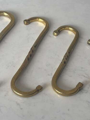 Rare Graduating Set of Five Brass Butchers Hooks