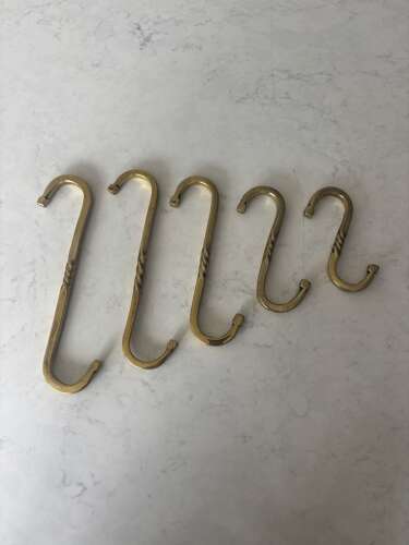 Rare Graduating Set of Five Brass Butchers Hooks