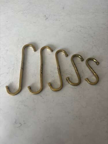 Rare Graduating Set of Five Brass Butchers Hooks