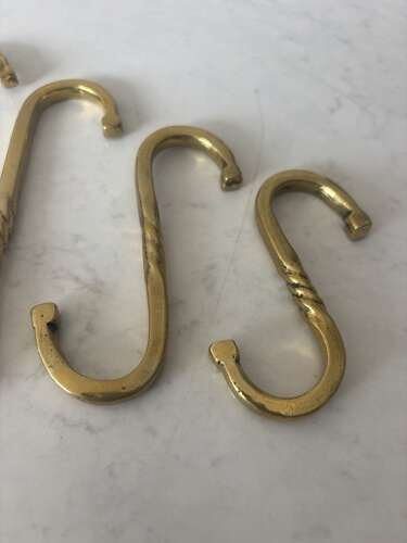 Rare Graduating Set of Five Brass Butchers Hooks