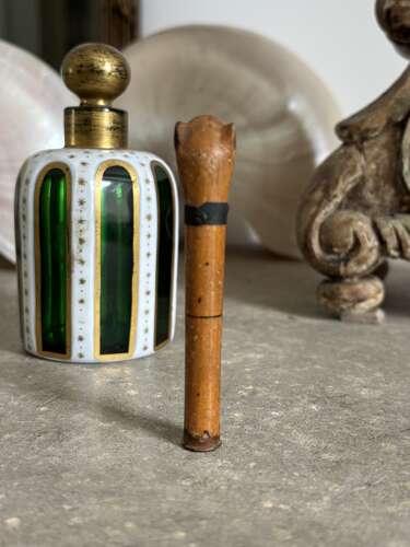 Rare Victorian Treen Dolls Parasol Top - Dog with Glass Eyes