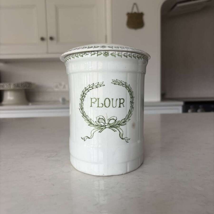 Late Victorian Rare Shape Grimwade Flour Jar with Lid that doubles as a Scoop
