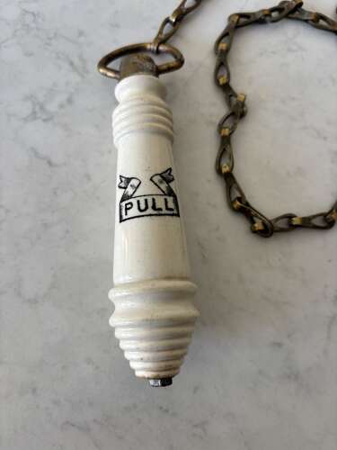 Edwardian White Ironstone Toilet Loo Pull with its Original Brass Chain.