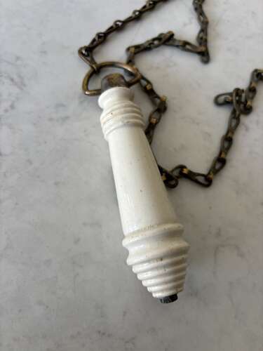 Edwardian White Ironstone Toilet Loo Pull with its Original Brass Chain.