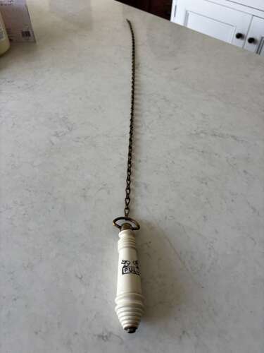 Edwardian White Ironstone Toilet Loo Pull with its Original Brass Chain.