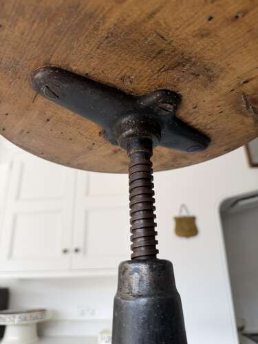 Early 20thC Cast Iron Industrial Factory Stool with Original Top - Adjustable Height