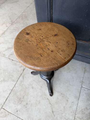 Early 20thC Cast Iron Industrial Factory Stool with Original Top - Adjustable Height