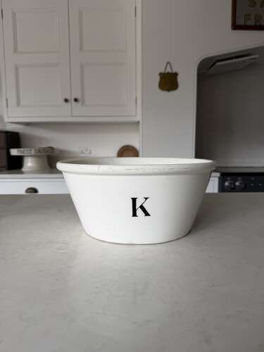 Edwardian Black on White Ironstone K For Kitchen Bowl - Good Size