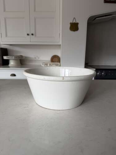 Edwardian Black on White Ironstone K For Kitchen Bowl - Good Size