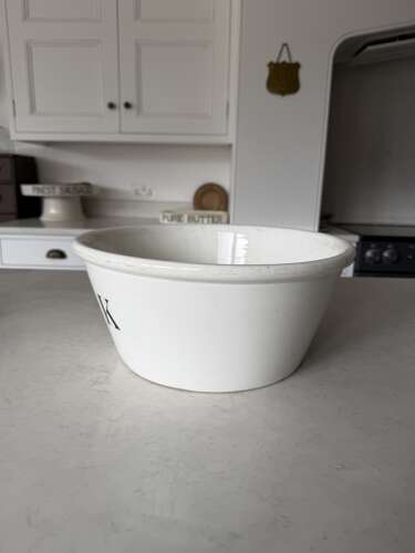 Edwardian Black on White Ironstone K For Kitchen Bowl - Good Size