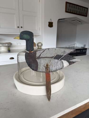 Early 20thC Wooden Duck Decoy on its Spike - Moveable Head