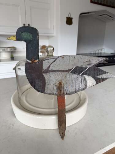 Early 20thC Wooden Duck Decoy on its Spike - Moveable Head