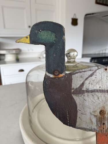 Early 20thC Wooden Duck Decoy on its Spike - Moveable Head