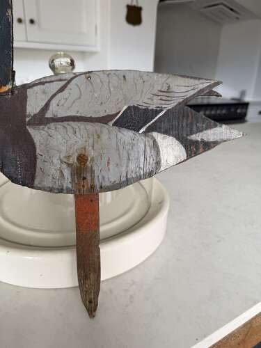 Early 20thC Wooden Duck Decoy on its Spike - Moveable Head